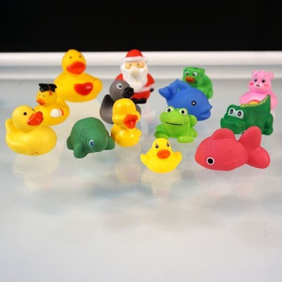 Bath Toys Assorted Brands Lot Of 14 Various Rubber Ducks Fish Gator Frog - Picture 1 of 9